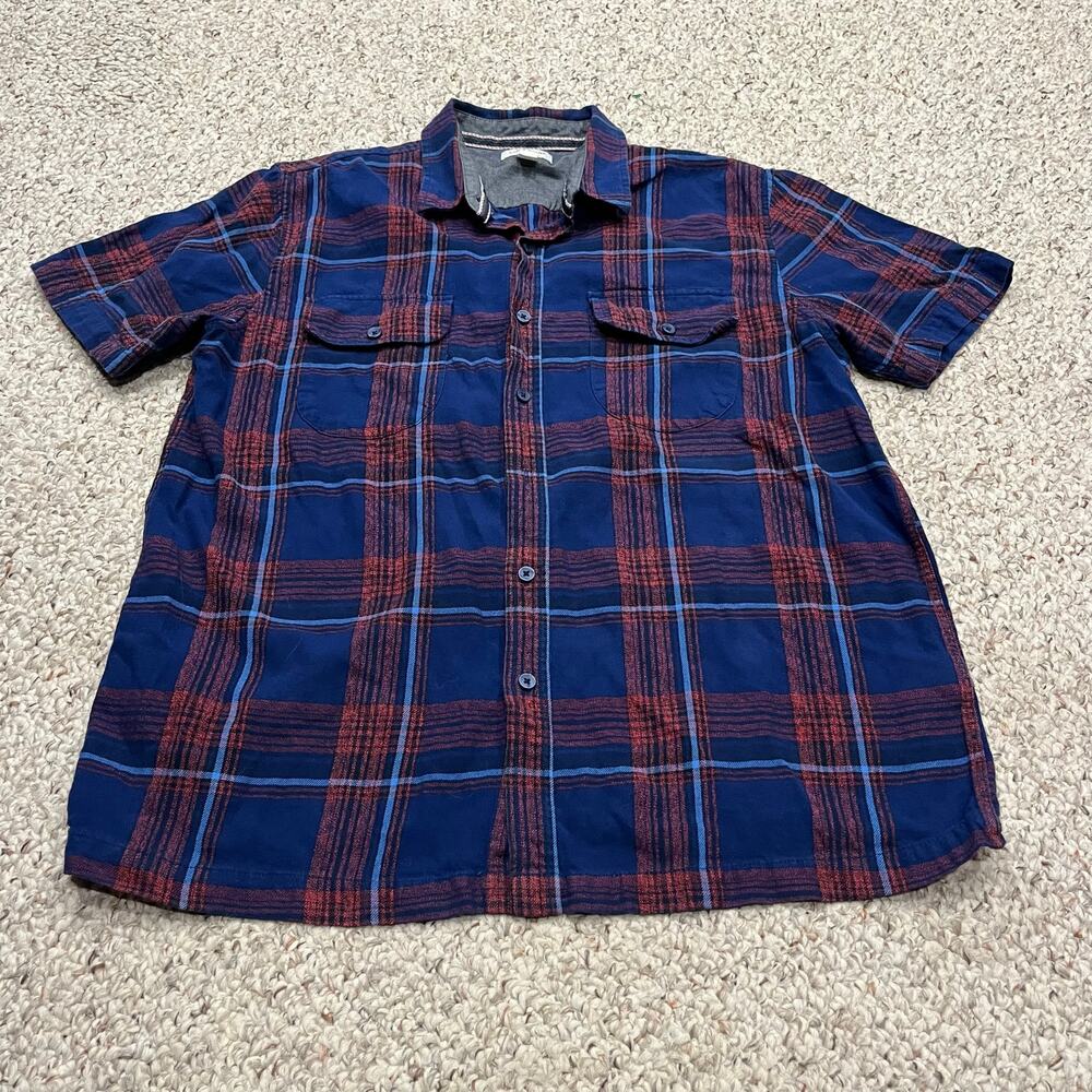 Sun + Stone Button Up Short Sleeve Plaid Shirt Sz L Outdoor